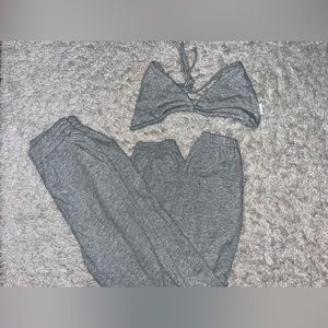 grey sweat pants and top… matching top